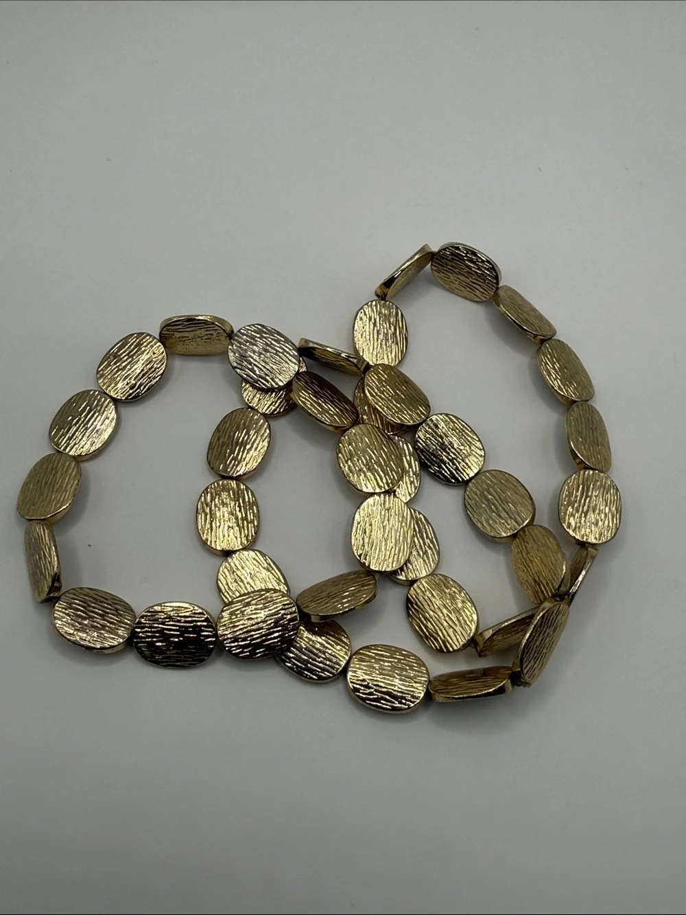 Vintage Gold Tone Textured Beaded Set of Three Bangles Cuff Statement Bracelets